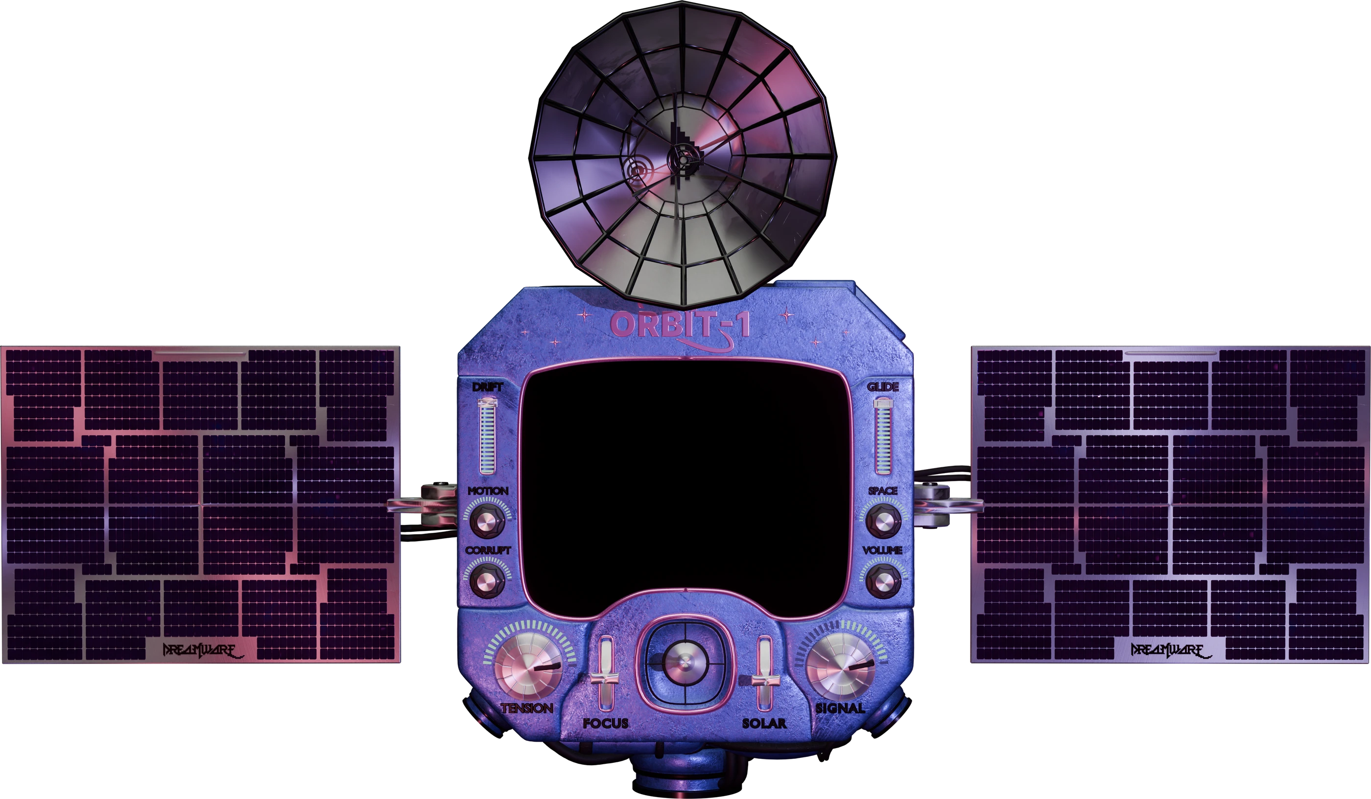 Orbit-1 plugin — full unit with antenna, solar panels, control knobs and central screen